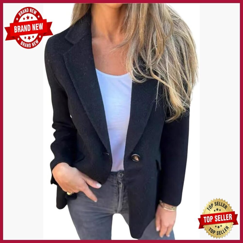 Wool Blend Blazer Short Pea Coat Business Office Jacket Women's Regular Fit